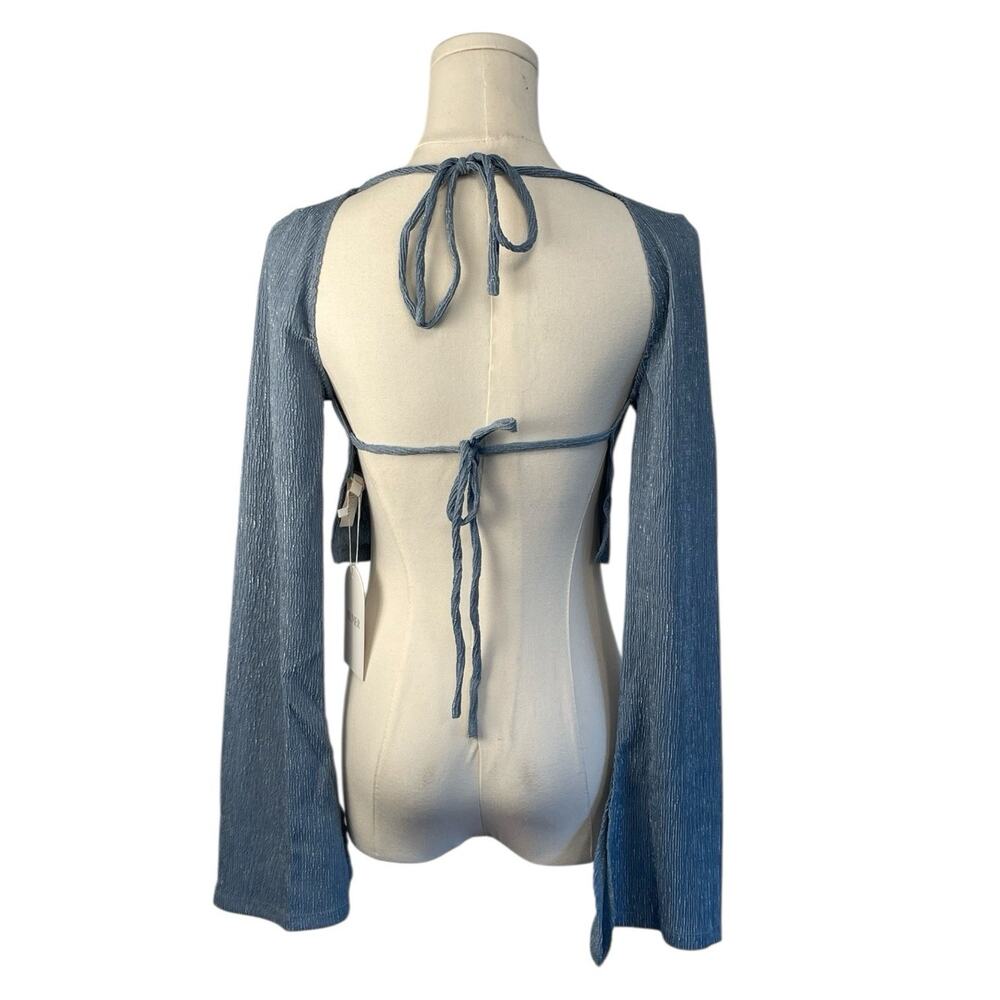 NWT Revolve x Rumer Tucker Blue Long Sleeve Cropped Top Womens Size Extra Small - Picture 3 of 7